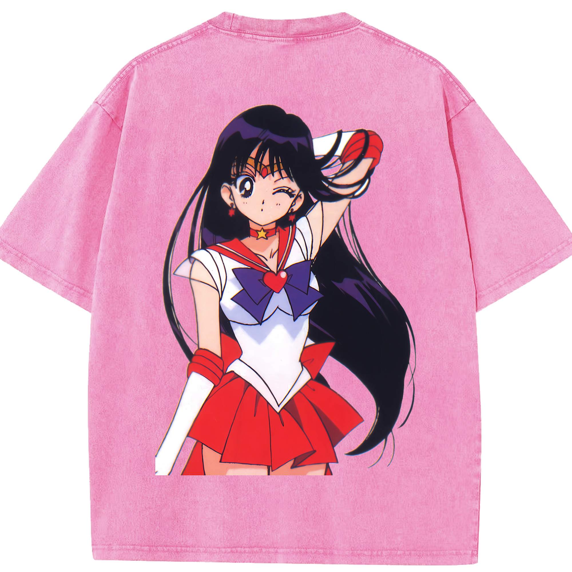 （画像用） 美少女戦士セーラームーン 火野レイ ひの レイ Sailor Moon Hino Rei （セーラーマーズ,Sailor Mars） 綿100% ヴィンテージ風 半袖Tシャツ（背面プリント）